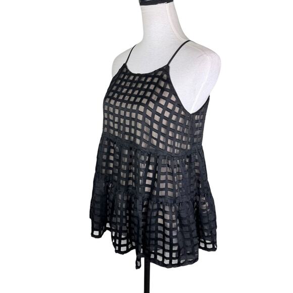 HD In Paris Anthropologie Black Beige Sleeveless Strappy Layered Halter Tank Top - Picture 3 of 11